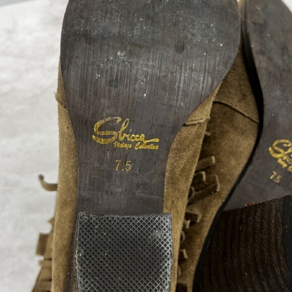 Sbicca Size 7.5 Khaki Sound Suede Leather Fringe Bootie Western Rodeo Heel Boots - Picture 12 of 12